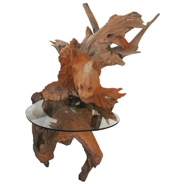 A&B Home Teak Wood Horse Side Table