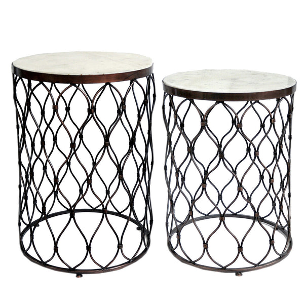 A&B Home Fenna Side Tables With Stone Top - Set Of 2