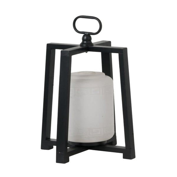 A&B Home Glossy White Lantern With Black Frame