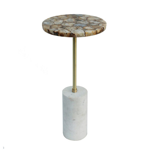 A&B Home Gold Agate and Brass Side Table With Cylindrical Marble