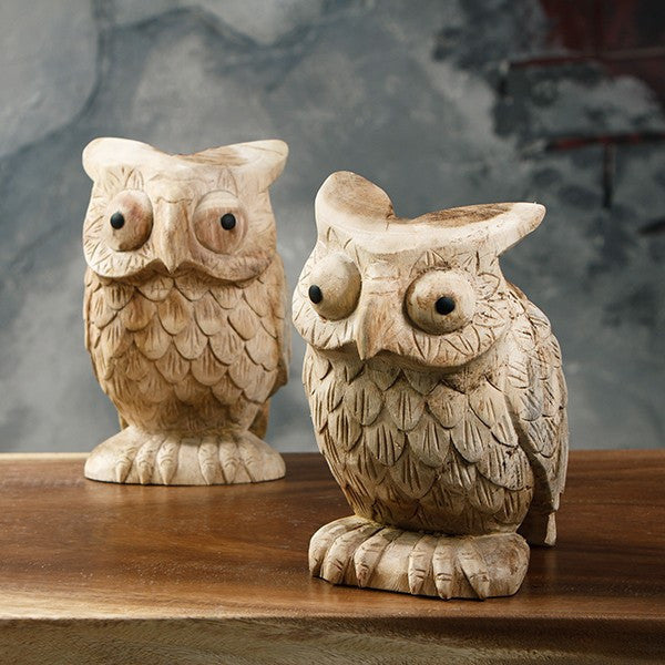 Garden Age Supply Suarwood Owls - Set Of 2 | Animals & Pets | Modishstore