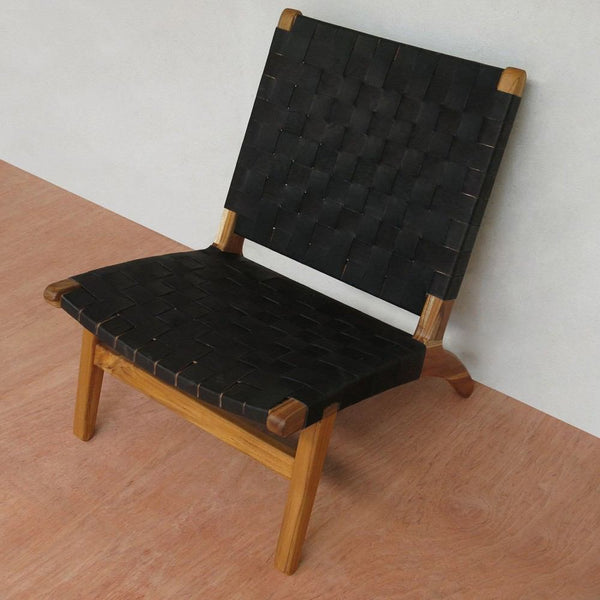 Masaya Lounge Chair - Black Leather And Teak