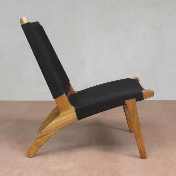 Masaya Lounge Chair - Black Handwoven Manila And Teak