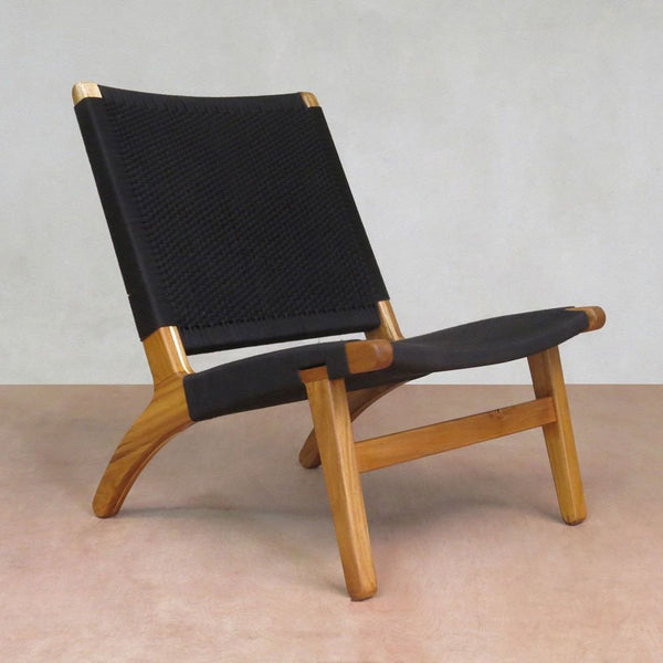 Masaya Lounge Chair - Black Handwoven Manila And Teak