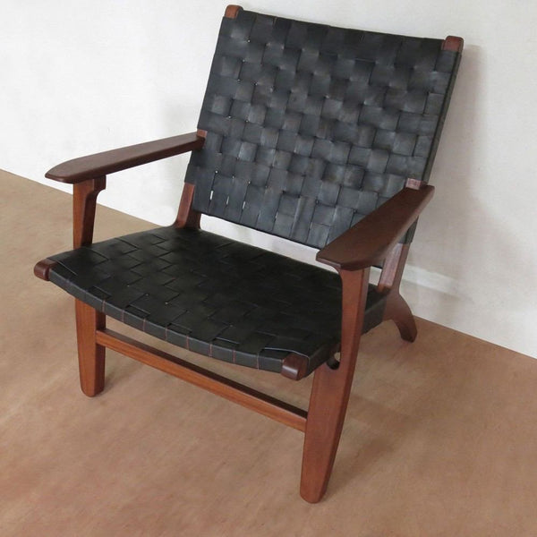 Masaya Abuelo Hardwood Lounge Chair - Black Leather And Rosita Walnut