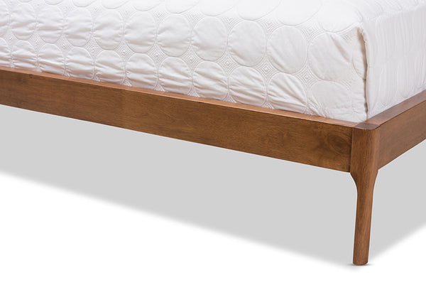 baxton studio brooklyn mid century modern walnut wood beige fabric full size platform bed | Modish Furniture Store-4