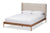 baxton studio brooklyn mid century modern walnut wood beige fabric queen size platform bed | Modish Furniture Store-9