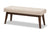 baxton studio elia mid century modern walnut wood light beige fabric button tufted bench | Modish Furniture Store-21