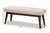 baxton studio elia mid century modern walnut wood light beige fabric button tufted bench | Modish Furniture Store-22