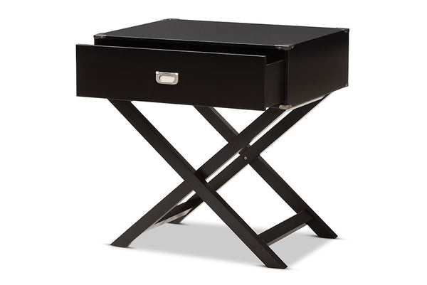 baxton studio curtice modern and contemporary black 1 drawer wooden bedside table | Modish Furniture Store-5