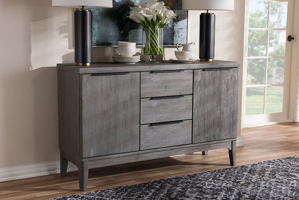 Baxton Studio Nash Rustic Platinum Wood 3-Drawer Sideboard Buffet | Modishstore | Drawers