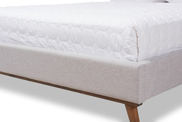 baxton studio valencia mid century modern greyish beige fabric queen size platform bed | Modish Furniture Store-7