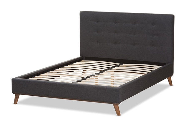 baxton studio valencia mid century modern dark grey fabric king size platform bed | Modish Furniture Store-4