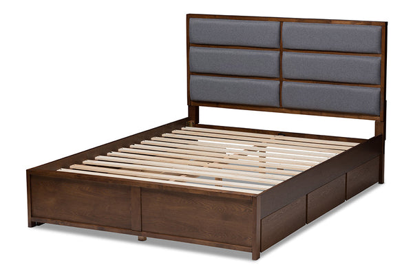 baxton studio macey modern and contemporary dark grey fabric upholstered walnut finished king size storage platform bed | Modish Furniture Store-5