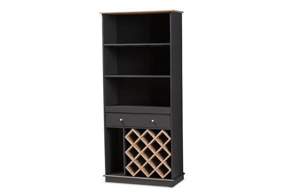 baxton studio mattia modern and contemporary dark grey and oak finished wood wine cabinet | Modish Furniture Store-2