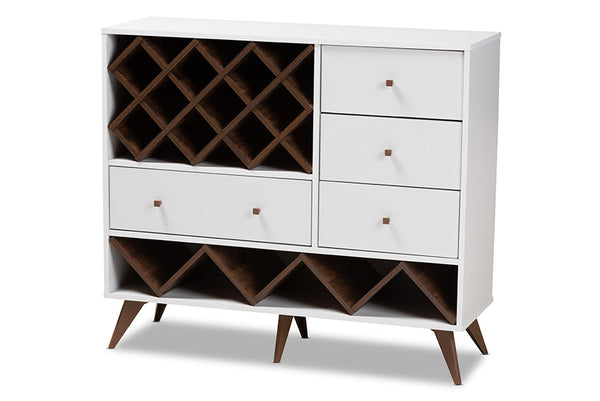 baxton studio savino mid century modern white and walnut finished wood wine cabinet | Modish Furniture Store-2