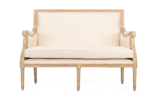 baxton studio chavanon wood light beige linen traditional french loveseat | Modish Furniture Store-2