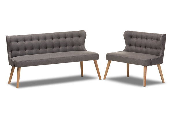 baxton studio melody mid century modern natural wood finishing grey fabric 2 piece settee set | Modish Furniture Store-2