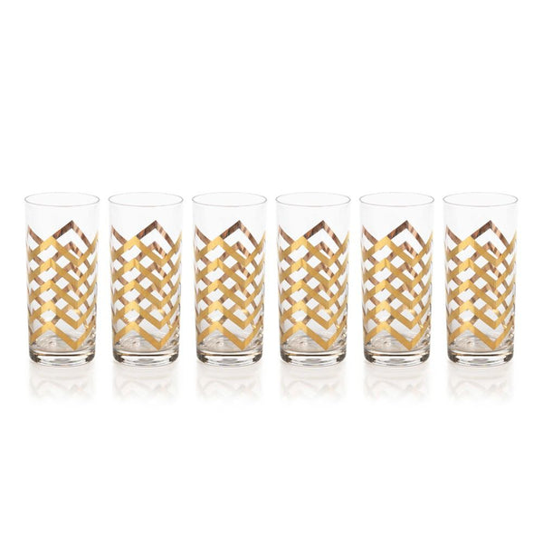 Zodax Seraphina Golden Thick Chevron Highball Glasses - Set of 6 | Drinkware | Modishstore