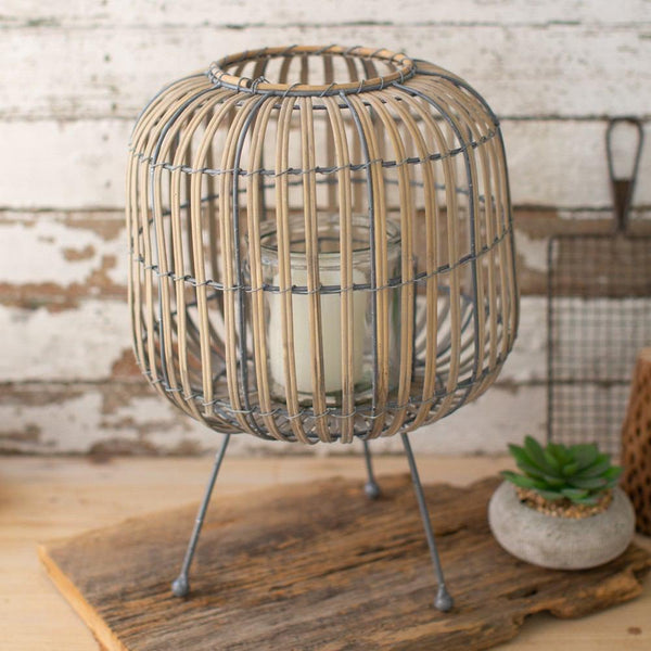 Kalalou Oval Willow Lanterns On A Stand | Modishstore | Lanterns