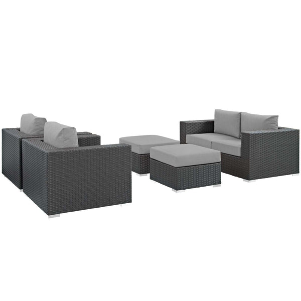 Modway Sojourn 5 Piece Outdoor Patio Sunbrella Sectional Set - EEI-1879 | Outdoor Sofas, Loveseats & Sectionals | Modishstore-21