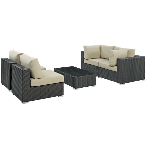 Modway Sojourn 5 Piece Outdoor Patio Sunbrella Sectional Set - EEI-1882 | Outdoor Sofas, Loveseats & Sectionals | Modishstore-30