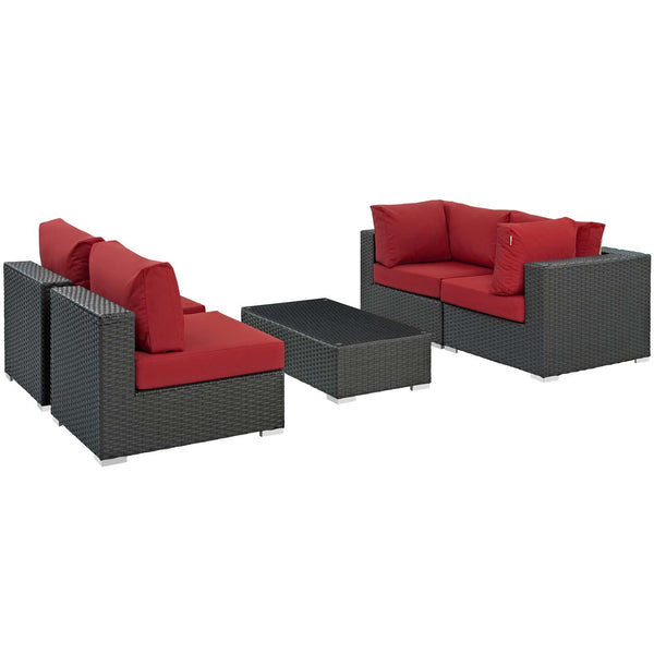 Modway Sojourn 5 Piece Outdoor Patio Sunbrella Sectional Set - EEI-1882 | Outdoor Sofas, Loveseats & Sectionals | Modishstore-26