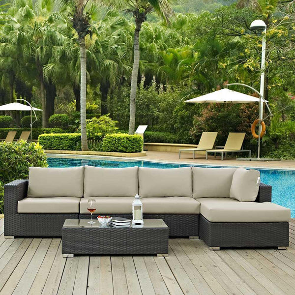 Modway Sojourn 5 Piece Outdoor Patio Sunbrella Sectional Set - EEI-1886 | Outdoor Sofas, Loveseats & Sectionals | Modishstore