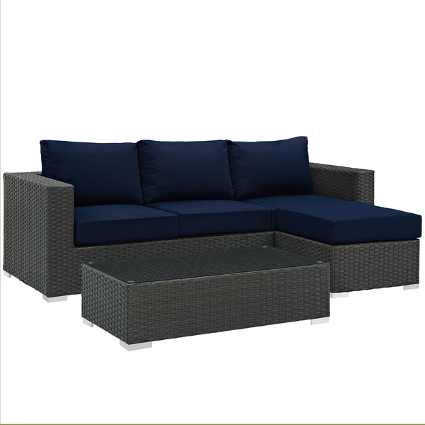 Modway Sojourn 3 Piece Outdoor Patio Sunbrella Sectional Set - EEI-1889 | Outdoor Sofas, Loveseats & Sectionals | Modishstore-30