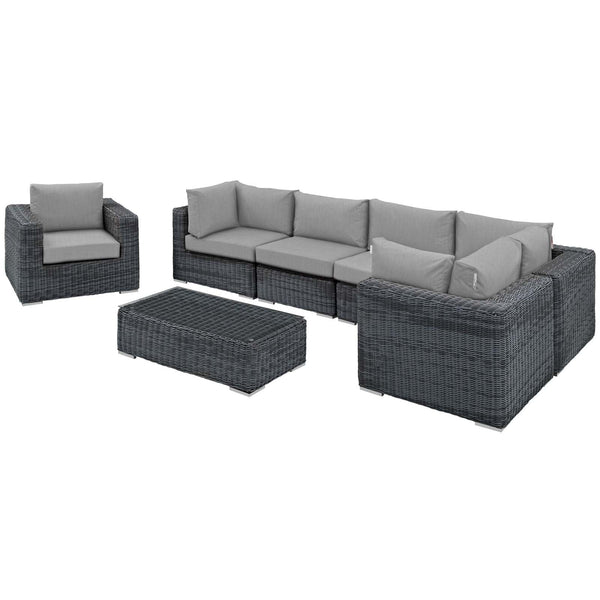 Modway Summon 7 Piece Outdoor Patio Sunbrella Sectional Set - EEI-1892 | Outdoor Sofas, Loveseats & Sectionals | Modishstore-27