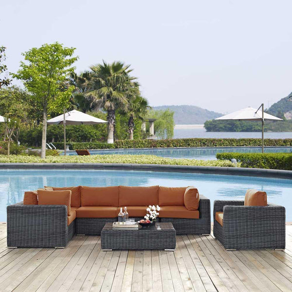 Modway Summon 7 Piece Outdoor Patio Sunbrella Sectional Set - EEI-1892 | Outdoor Sofas, Loveseats & Sectionals | Modishstore