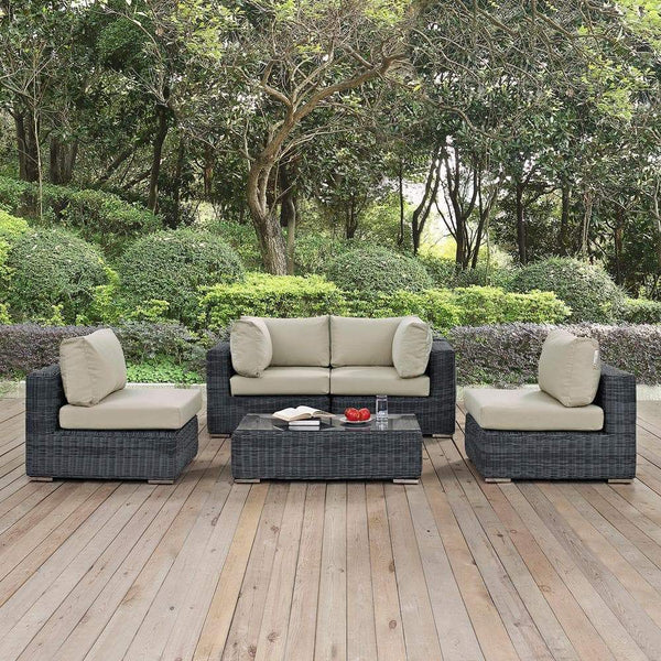 Modway Summon 5 Piece Sunbrella Outdoor Patio Sectional Set | Outdoor Sofas, Loveseats & Sectionals | Modishstore