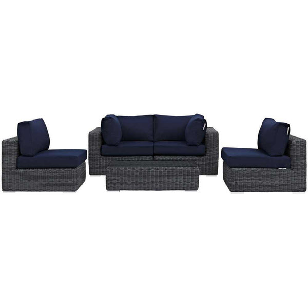 Modway Summon 5 Piece Sunbrella Outdoor Patio Sectional Set | Outdoor Sofas, Loveseats & Sectionals | Modishstore-10