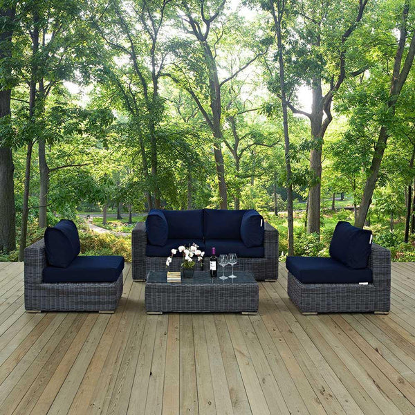 Modway Summon 5 Piece Sunbrella Outdoor Patio Sectional Set | Outdoor Sofas, Loveseats & Sectionals | Modishstore-9