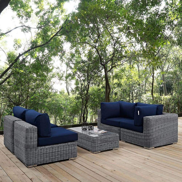 Modway Summon 5 Piece Sunbrella Outdoor Patio Sectional Set | Outdoor Sofas, Loveseats & Sectionals | Modishstore-8