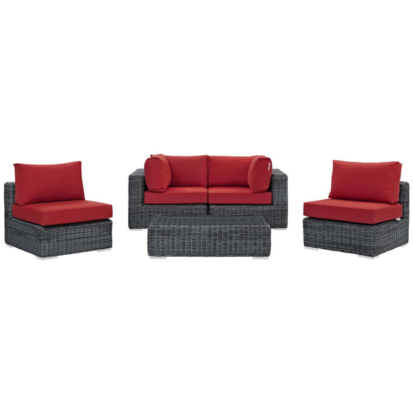 Modway Summon 5 Piece Sunbrella Outdoor Patio Sectional Set | Outdoor Sofas, Loveseats & Sectionals | Modishstore-29