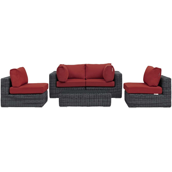 Modway Summon 5 Piece Sunbrella Outdoor Patio Sectional Set | Outdoor Sofas, Loveseats & Sectionals | Modishstore-28