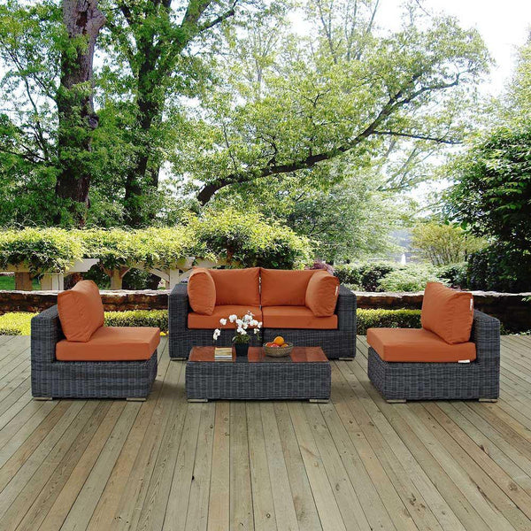 Modway Summon 5 Piece Sunbrella Outdoor Patio Sectional Set | Outdoor Sofas, Loveseats & Sectionals | Modishstore-19