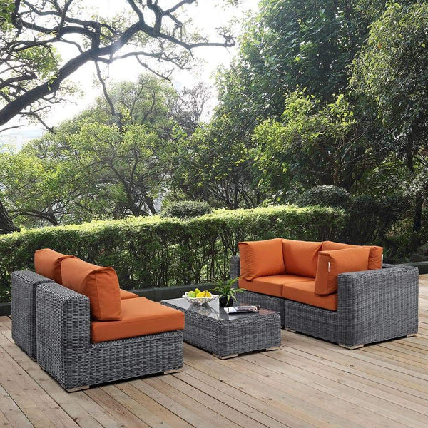 Modway Summon 5 Piece Sunbrella Outdoor Patio Sectional Set | Outdoor Sofas, Loveseats & Sectionals | Modishstore-22