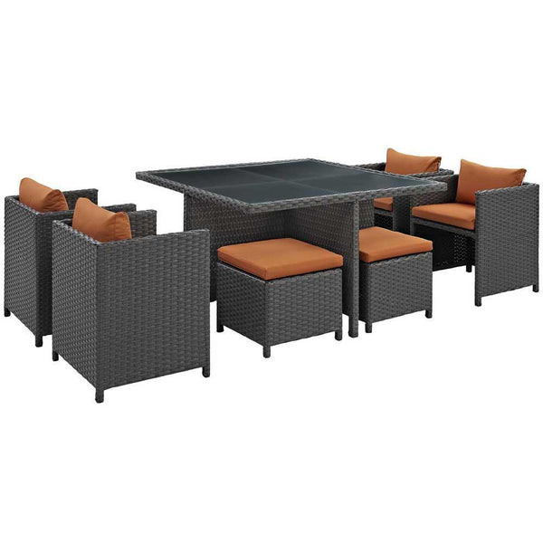 Modway Sojourn 9 Piece Outdoor Patio Glass Top Dining Set | Outdoor Dining Set | Modishstore-10