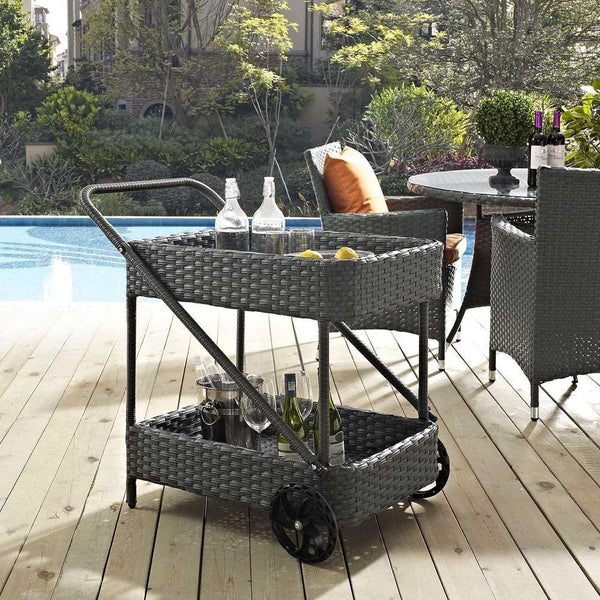 Modway Sojourn Outdoor Patio Beverage Cart - Chocolate | Bar Carts | Modishstore