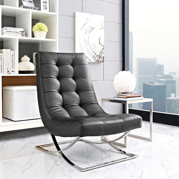 Modway Slope Upholstered Vinyl Lounge Chair - Black | Lounge Chairs | Modishstore