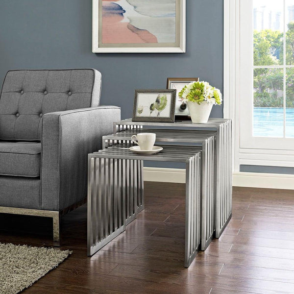 Modway Duct Nesting Table - Silver | Nesting Tables | Modishstore