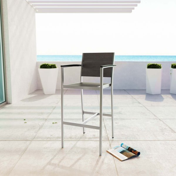 Modway Shore Outdoor Patio Aluminum Bar Stool - Silver Gray | Bar Stools | Modishstore