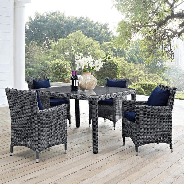 Modway Summon 5 Piece Outdoor Patio Sunbrella Dining Set | Outdoor Dining Set | Modishstore