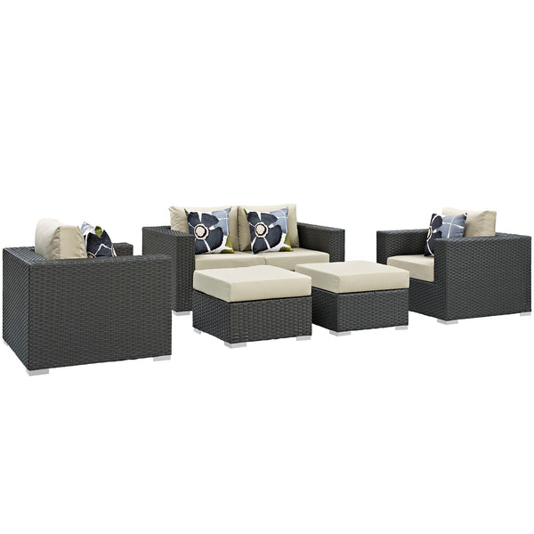 Modway Sojourn 5 Piece Outdoor Patio Sunbrella Sectional Set - EEI-2375 | Outdoor Sofas, Loveseats & Sectionals | Modishstore-17