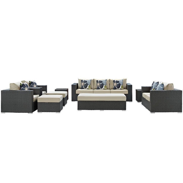 Modway Sojourn 9 Piece Outdoor Patio Sunbrella Sectional Set | Outdoor Sofas, Loveseats & Sectionals | Modishstore