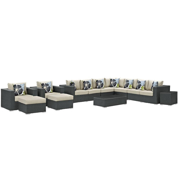 Modway Sojourn 11 Piece Outdoor Patio Sunbrella Sectional Set | Outdoor Sofas, Loveseats & Sectionals | Modishstore-24