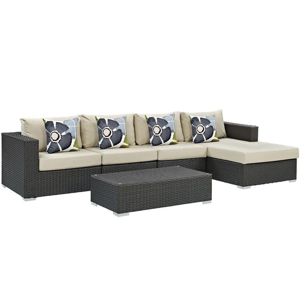 Modway Sojourn 5 Piece Outdoor Patio Sunbrella Sectional Set - EEI-2382 | Outdoor Sofas, Loveseats & Sectionals | Modishstore-15