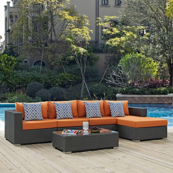 Modway Sojourn 5 Piece Outdoor Patio Sunbrella Sectional Set - EEI-2382 | Outdoor Sofas, Loveseats & Sectionals | Modishstore-14